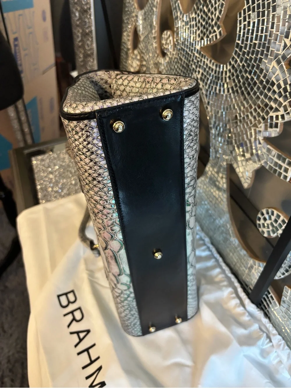 ⭐️Brahmin Metallic Silver Embossed Satchel